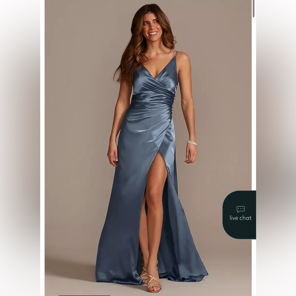 Dusty Blue Satin Maxi Dress Tailored to 5’3